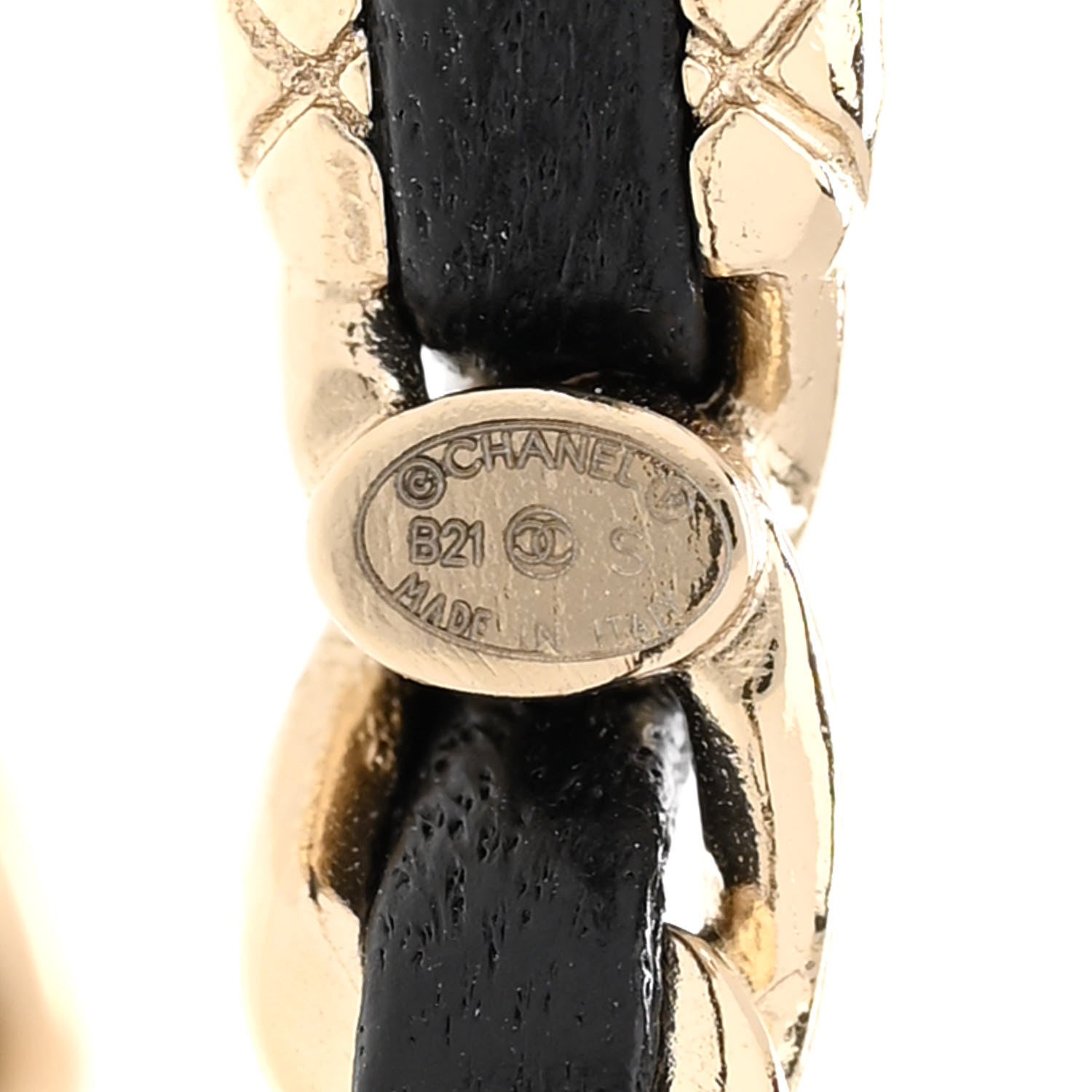 Chanel Metal Lambskin Quilted CC Turnlock Chain Hoop Earrings Gold Black 4 of 5