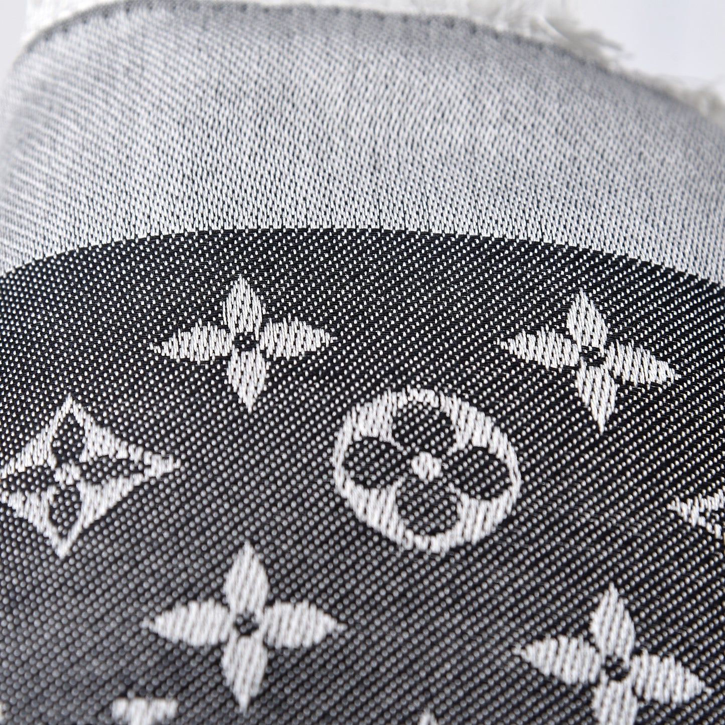 Wool Silk Monogram Denim Shawl Black