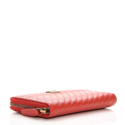 Chanel Shiny Goatskin Diagonal Quilted Small Zip Around Wallet Red 4 of 10