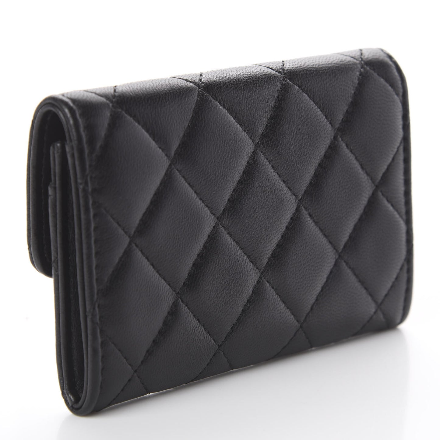 Lambskin Quilted Flap Card Holder Black