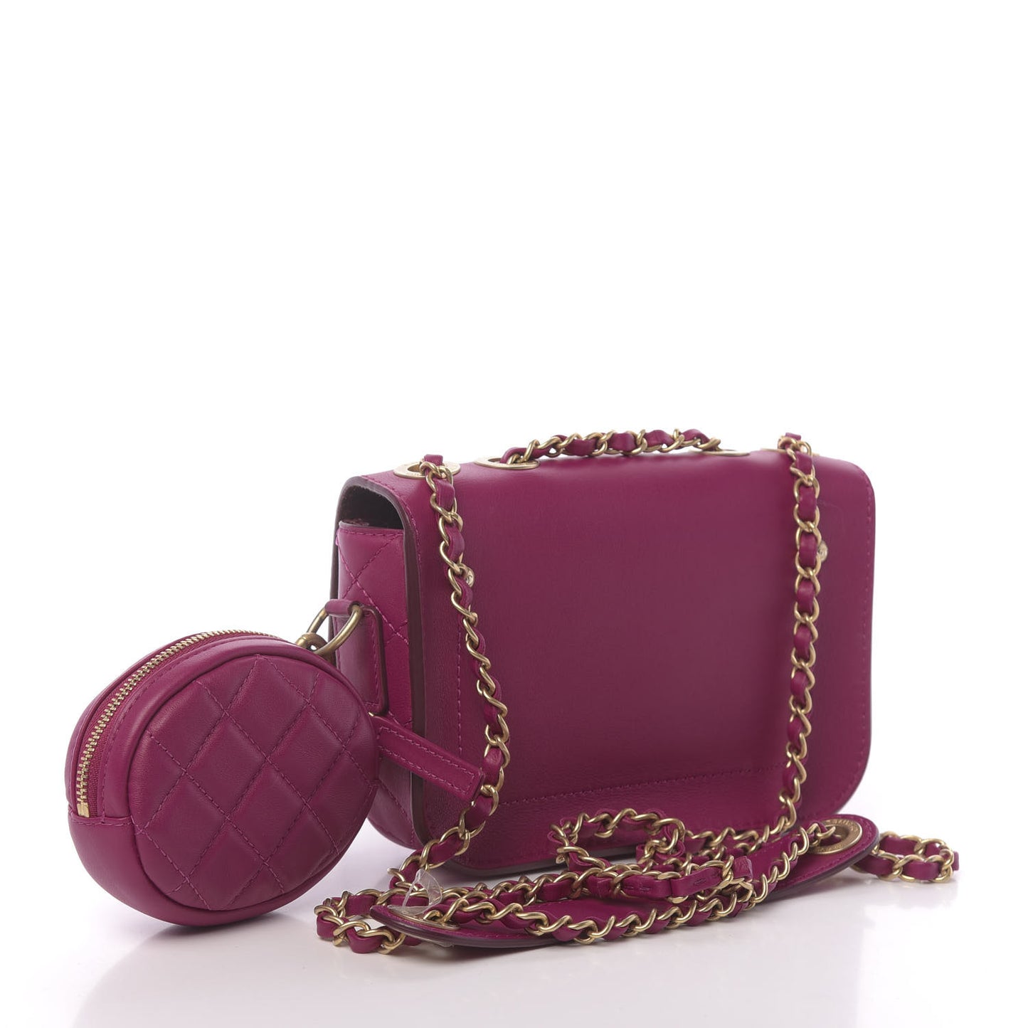 Calfskin Quilted Multi Pouching Flap And Coin Purse Fuchsia