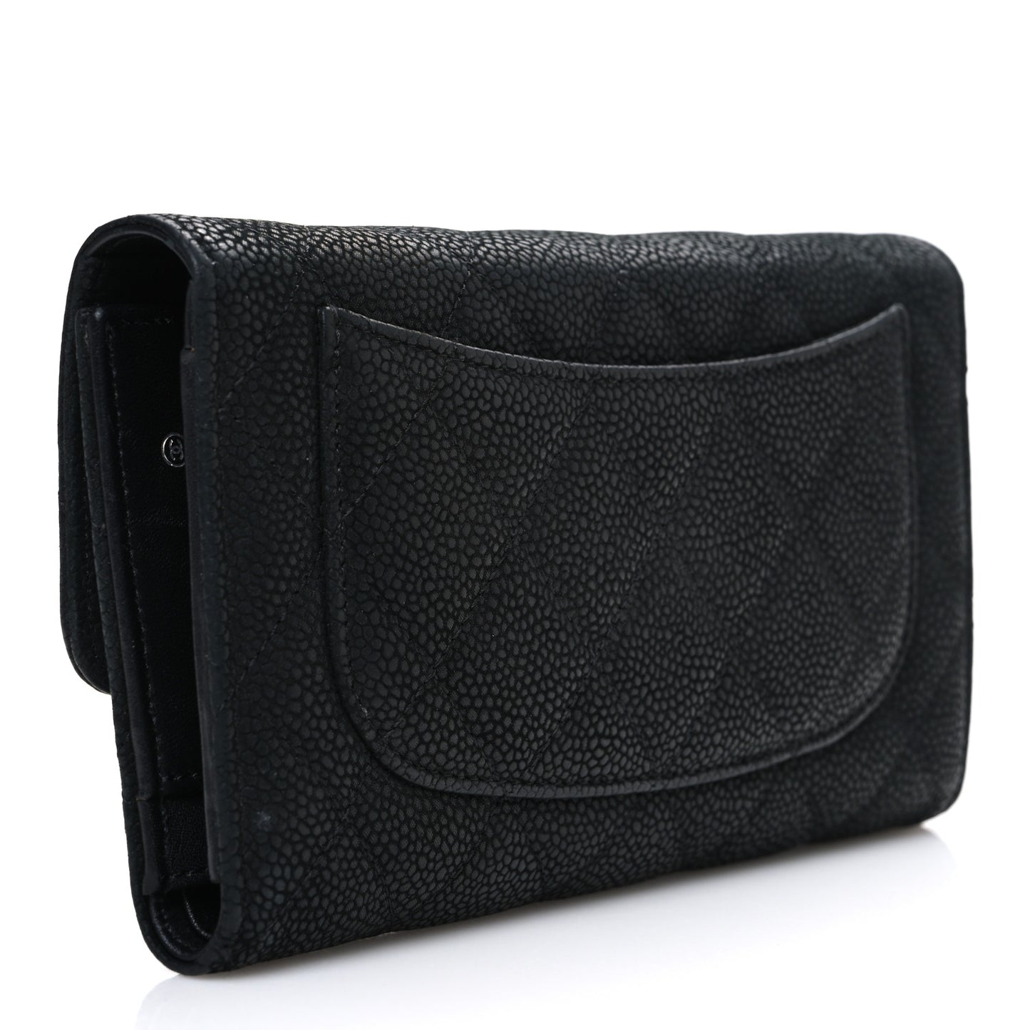 Iridescent Caviar Quilted Large Flap Wallet  Black