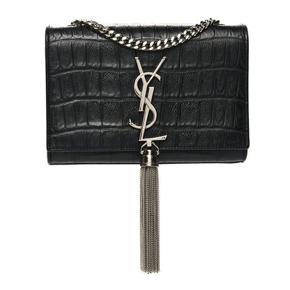 Saint Laurent Calfskin Crocodile Embossed Small Classic Monogram Kate Tassel Satchel Black 1 of 11