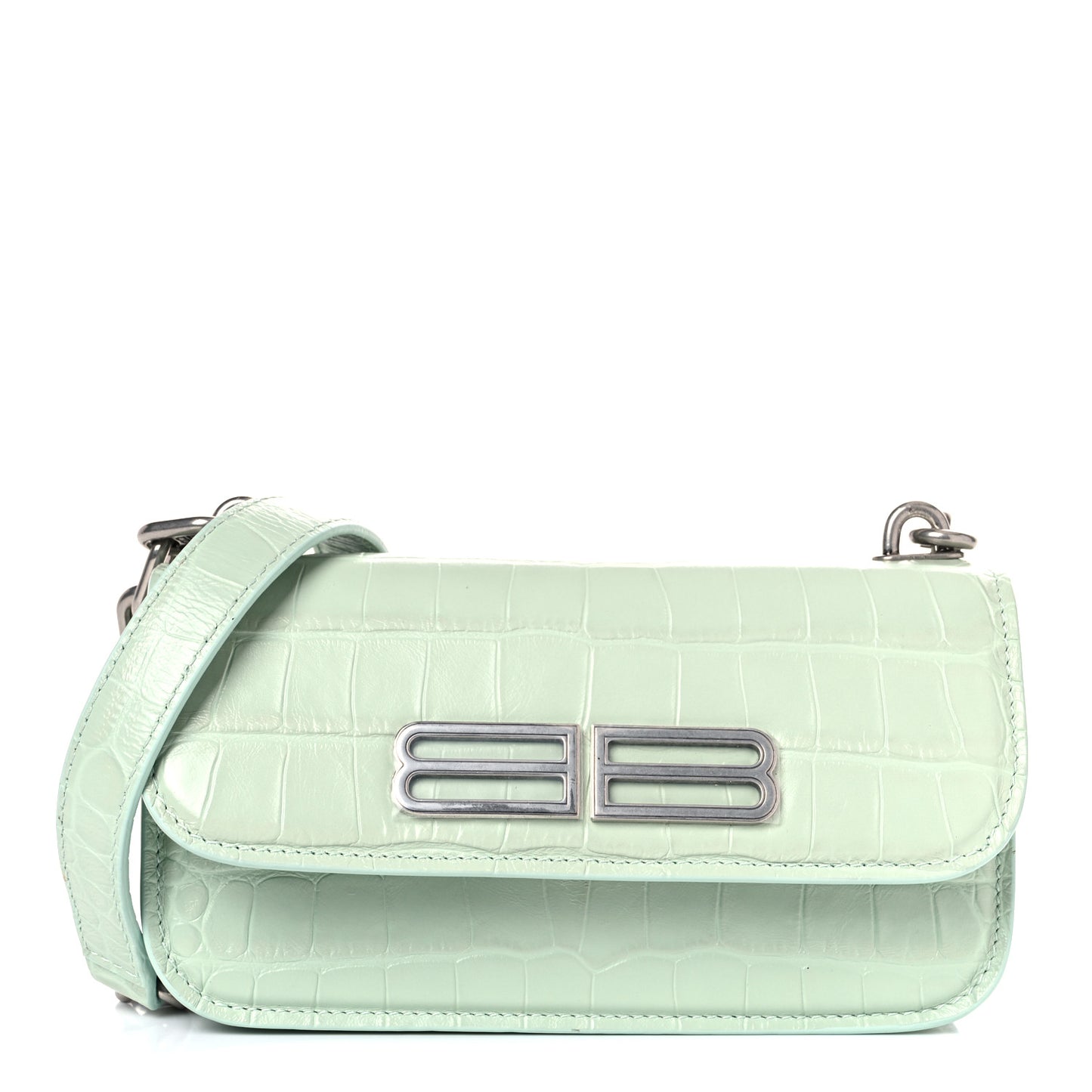 Extra Supple Calfskin Crocodile Embossed Gossip Chain Bag XS Light Green