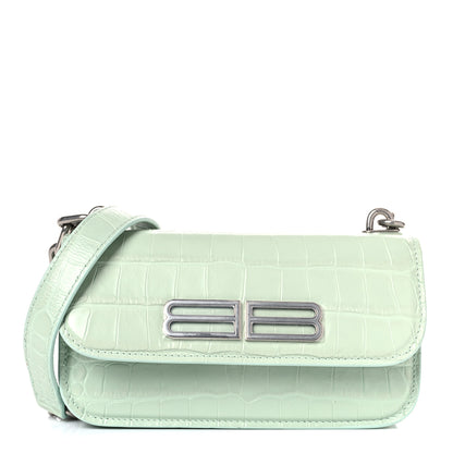Balenciaga Extra Supple Calfskin Crocodile Embossed Gossip Chain Bag XS Light Green 1 of 8