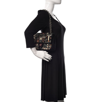Chanel Tweed Lambskin Charms Embroidered Medium Double Flap Black 2 of 19
