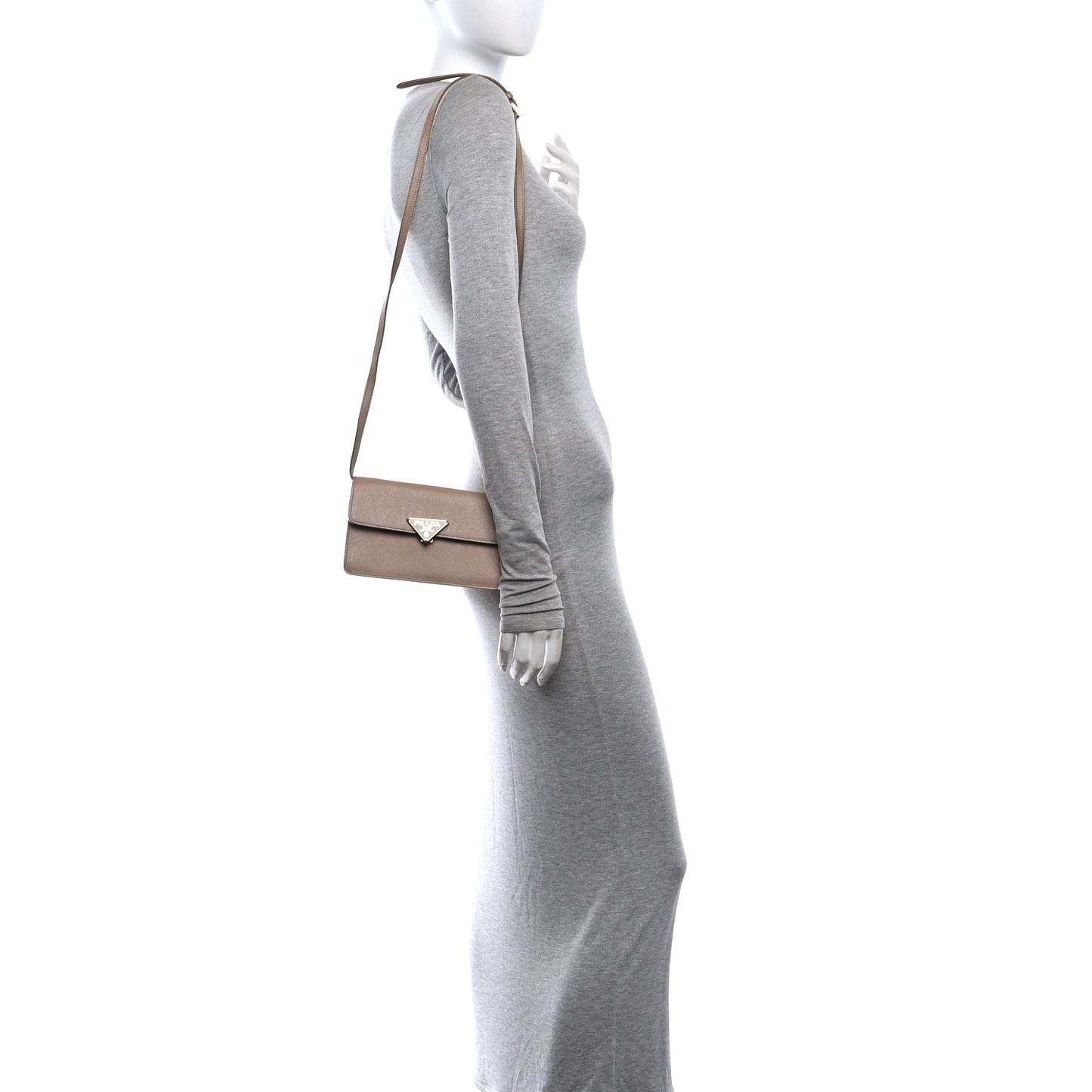 Saffiano Lux Mini Triangle Embleme Flap Shoulder Bag Cammeo