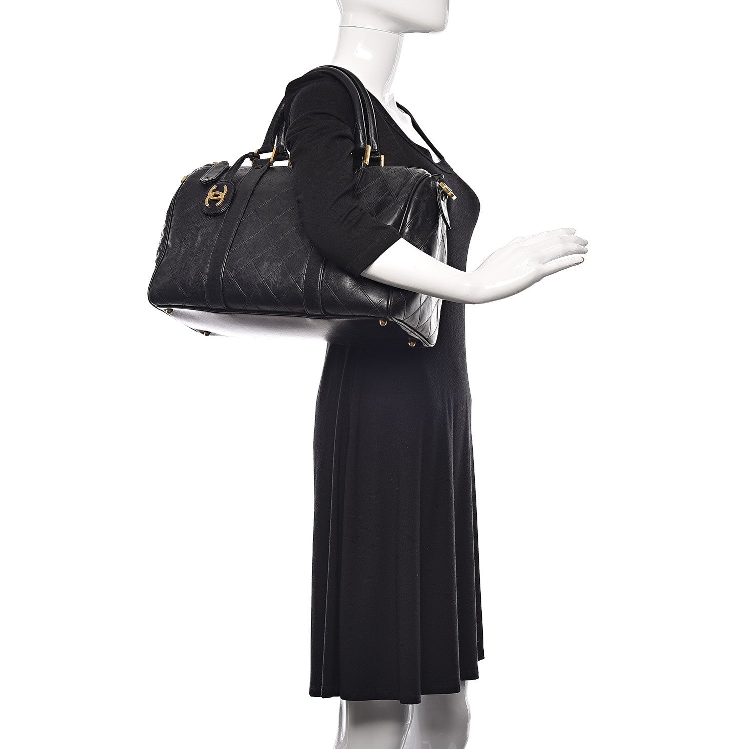 Chanel Calfskin Stitched CC Boston Black 2 of 15