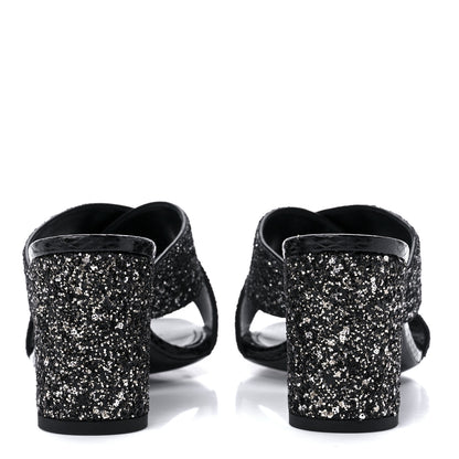 Saint Laurent Glitter LouLou 70 Mule Sandals 38.5 Black Gold 6 of 10