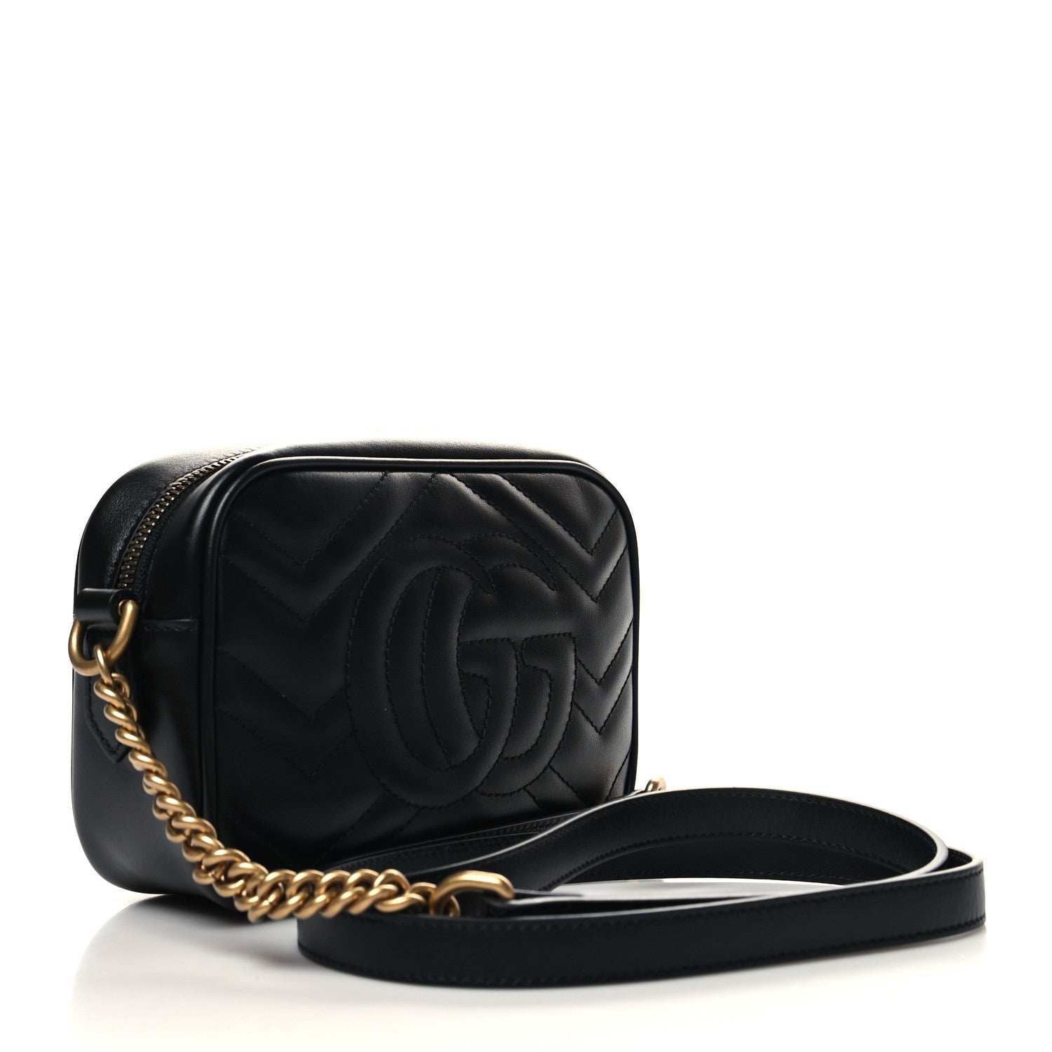 Gucci Calfskin Matelasse Mini GG Marmont Chain Shoulder Bag Black 3 of 10