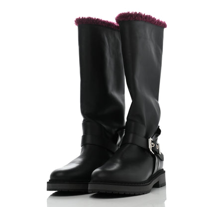 Fendi Calfskin Shearling Moto Boots 36 Black Aubergine 3 of 10