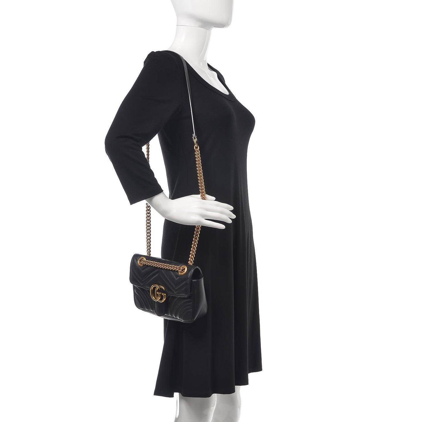 Calfskin Matelasse Mini GG Marmont Shoulder Bag Black