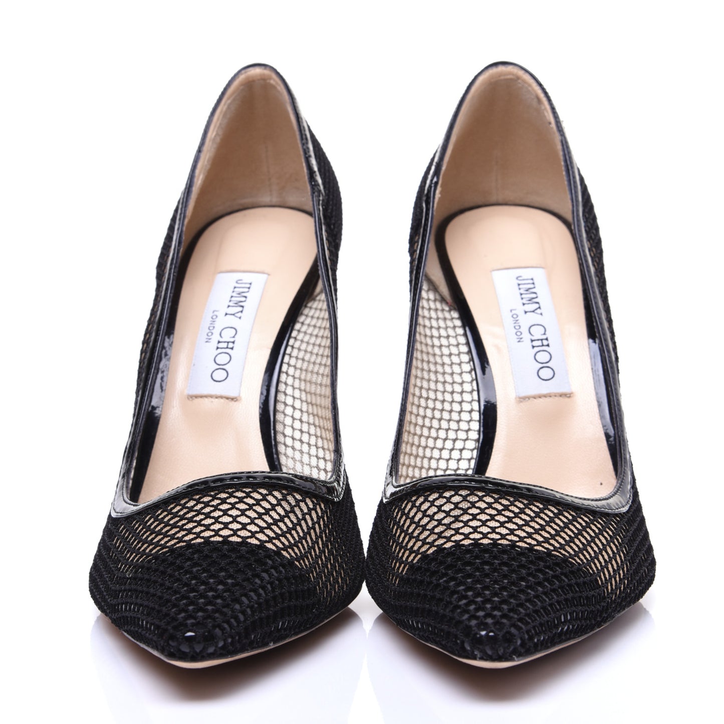 Mesh Patent Pointy Toe Romy 100 Pumps 40 Black