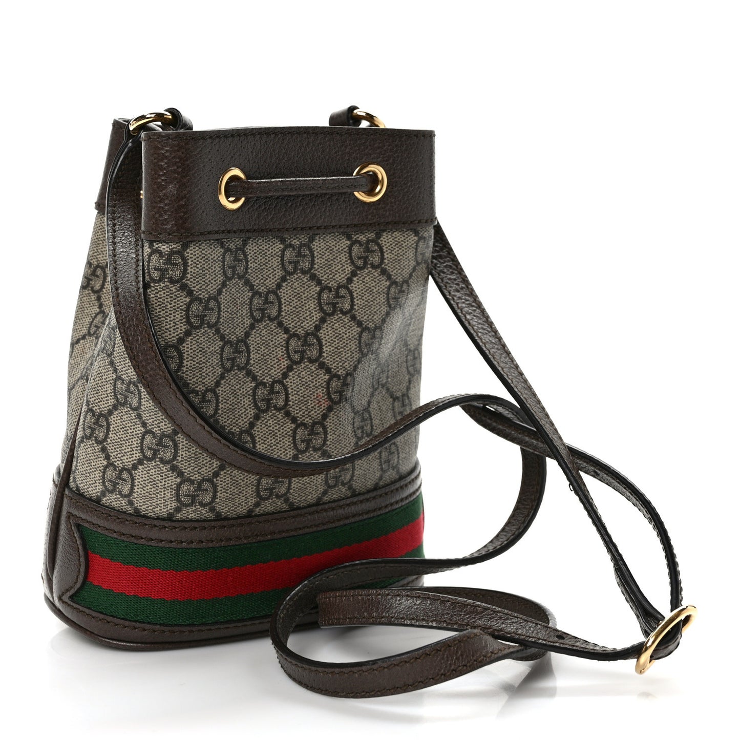 GG Supreme Monogram Web Mini Ophidia Bucket Bag Brown
