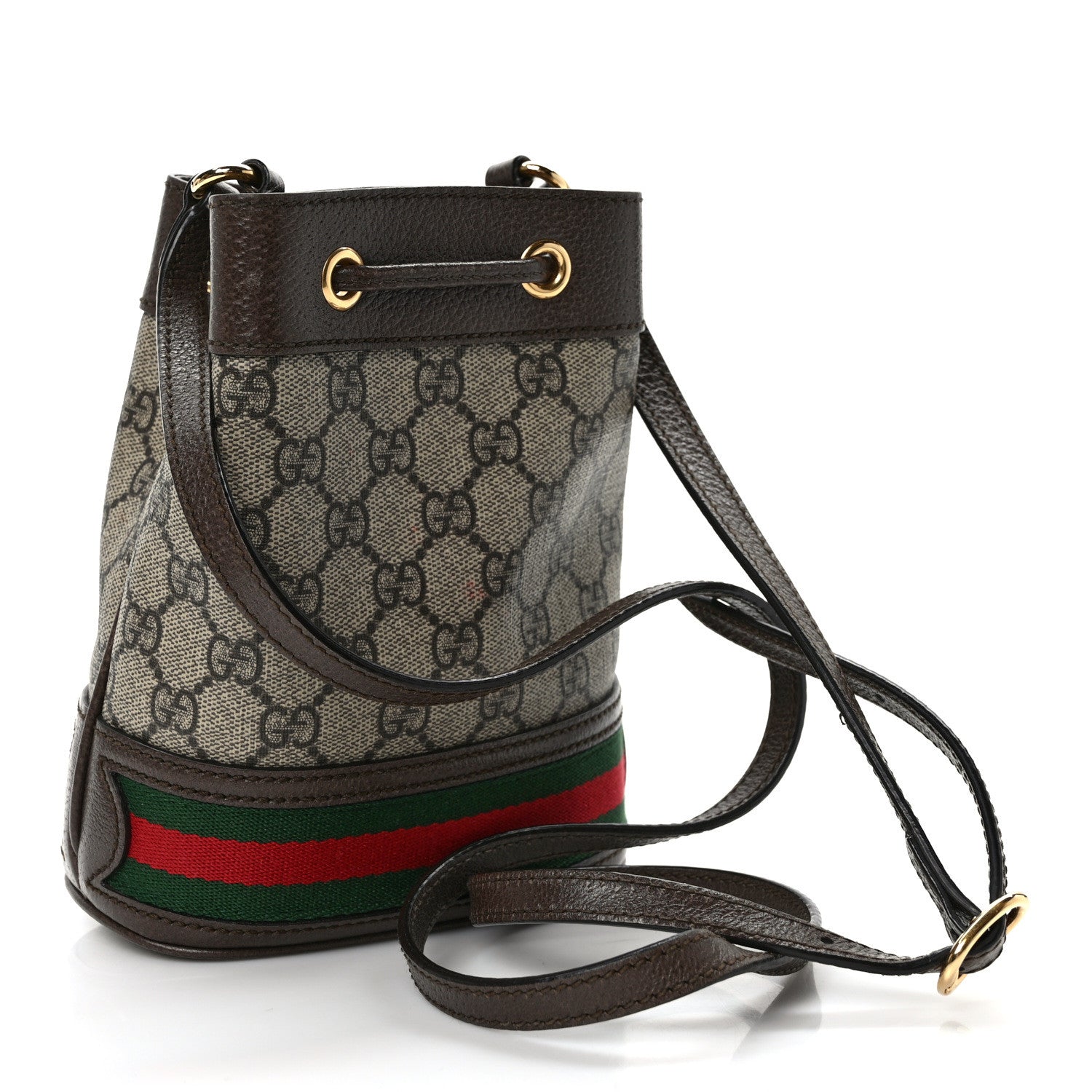 Gucci GG Supreme Monogram Web Mini Ophidia Bucket Bag Brown 3 of 13