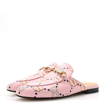 Gucci X PIKARAR Calfskin Monogram Print Womens Princetown Slippers 38.5 Pink Multicolor 4 of 10