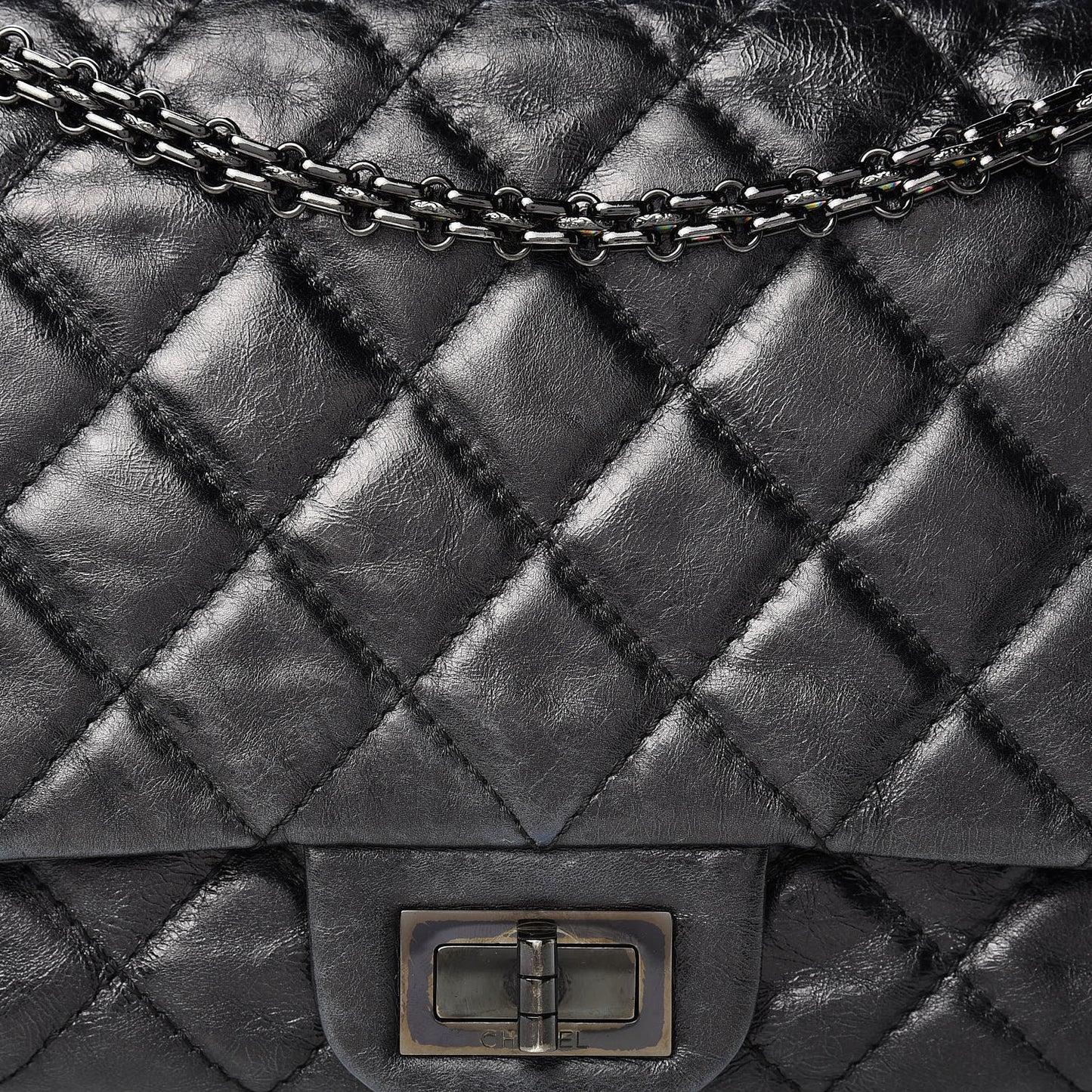 Metallic Aged Calfskin Quilted 2.55 Reissue 227 Flap So Black