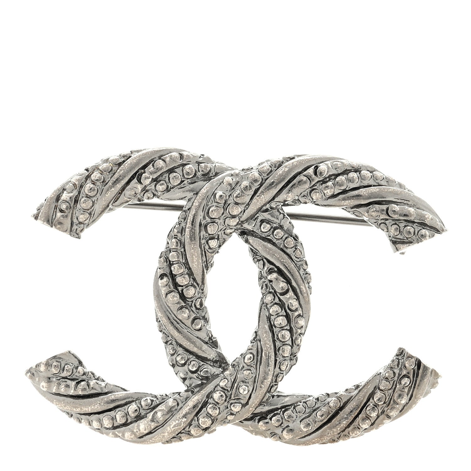 Chanel Crystal Twisted CC Brooch Silver 1 of 3