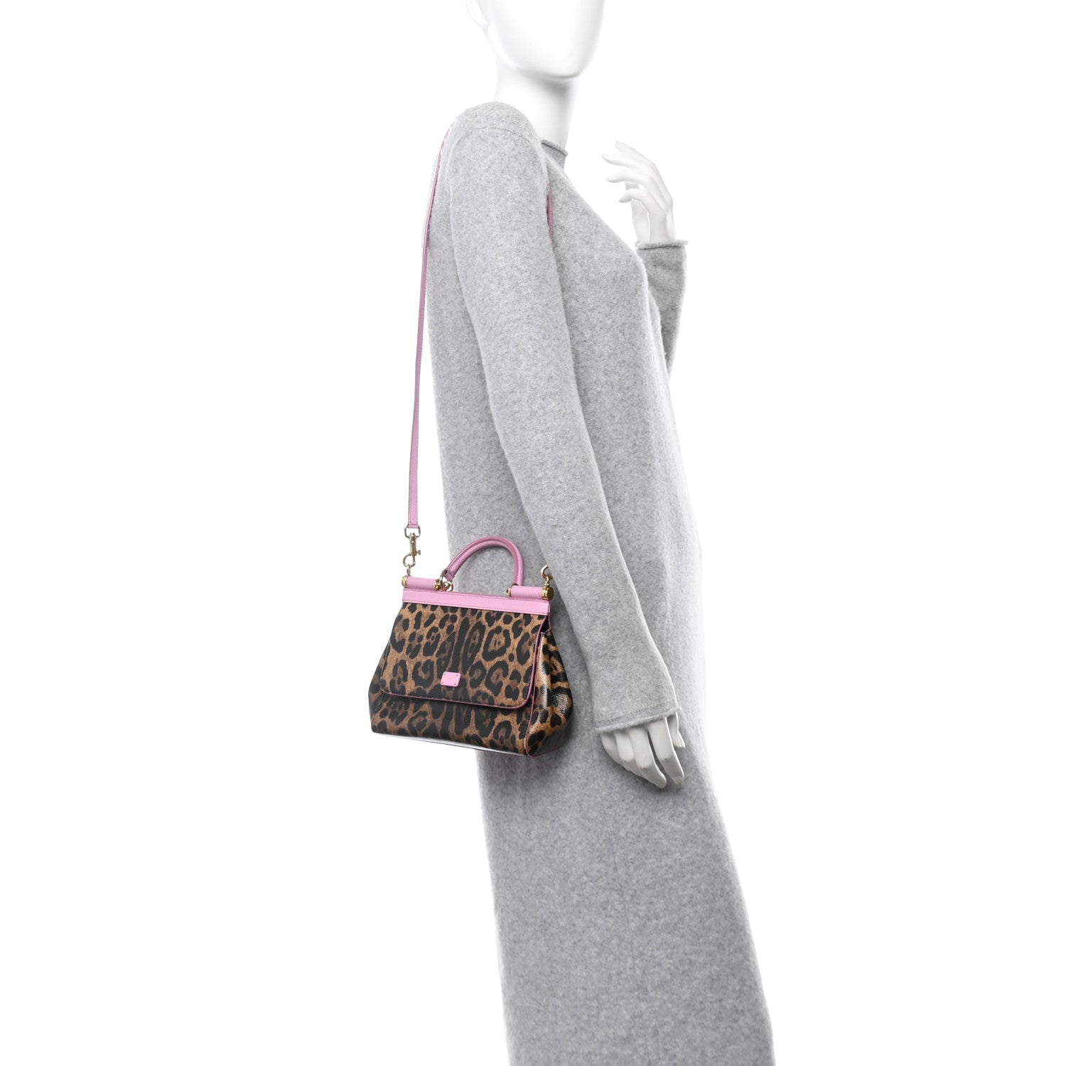Dolce & Gabbana Dauphine Leopard Print Small Miss Sicily Satchel Pink 2 of 10