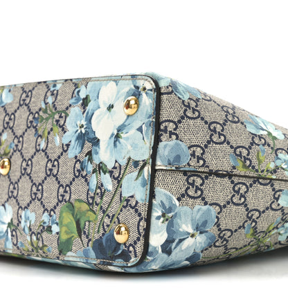 Gucci GG Supreme Monogram Blooms Medium Zippered Bucket Tote Beige Blue Navy Hibiscus Red 10 of 10