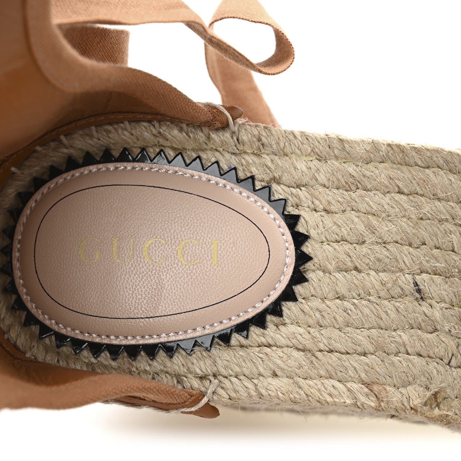 Gucci Canvas Damita GG Eyelet Espadrille Wedge Sandals 37.5 Blondie Cognac 8 of 10