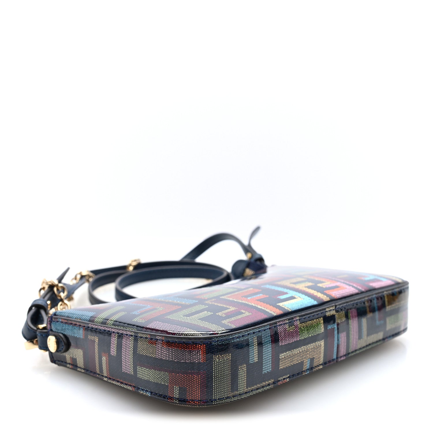 Fendi Zucca Vitrified Lurex Baguette Pouch Multicolor Blue Abyss Soft Gold 4 of 9