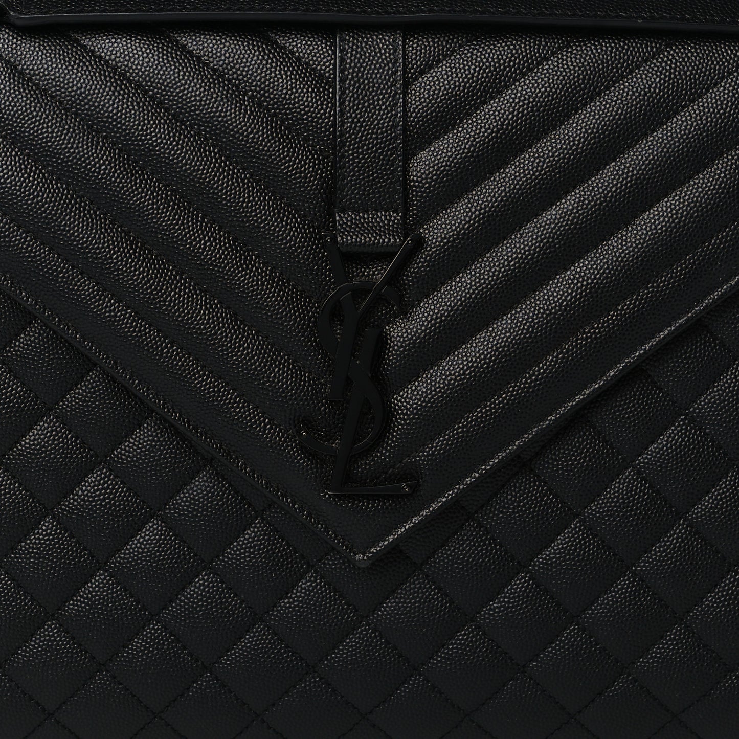 Grain De Poudre Textured Mixed Matelasse Large Triquilt Monogram Monochrome Satchel Black