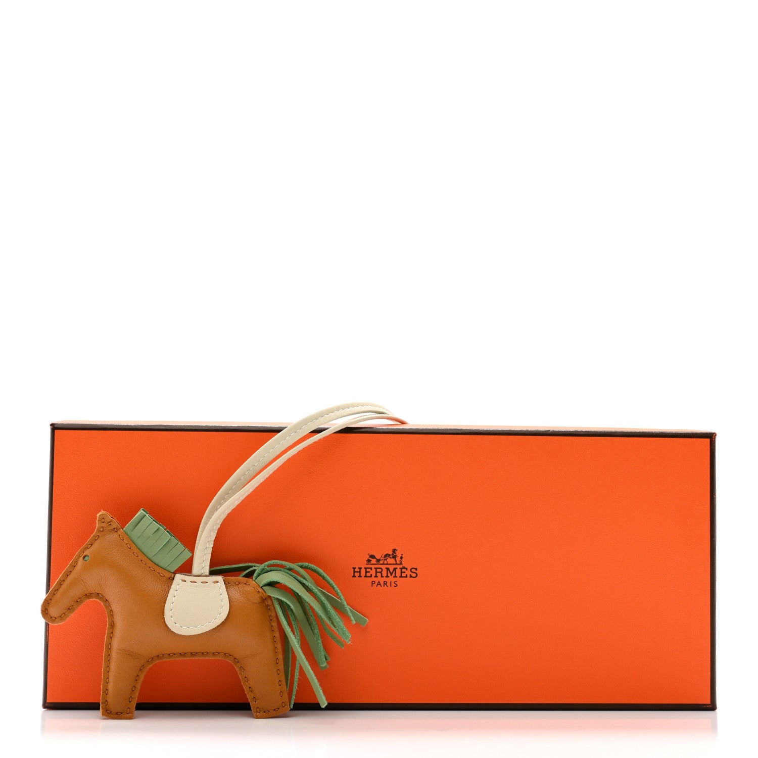 Hermes Milo Lambskin Grigri Rodeo Horse Bag Charm PM Sesame Vert Criquet Craie 4 of 4