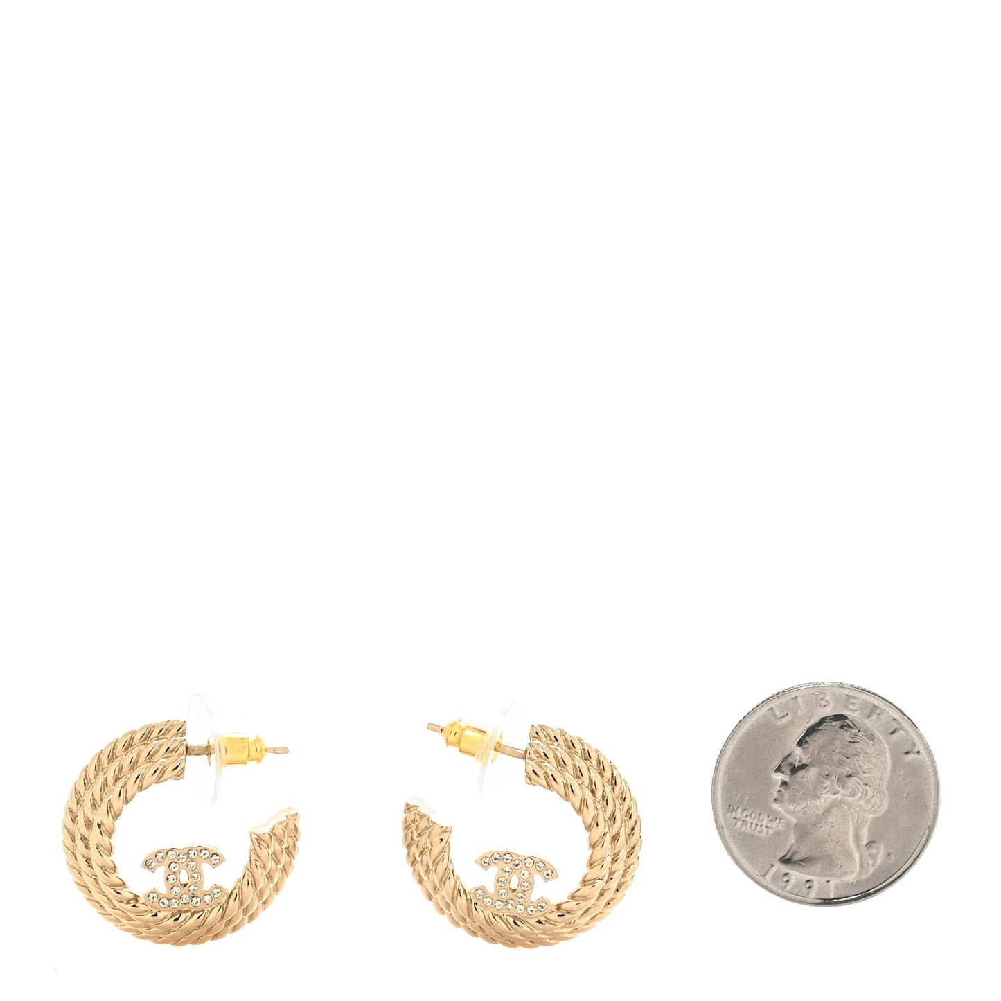 Metal Crystal CC Rope Hoop Earrings Gold