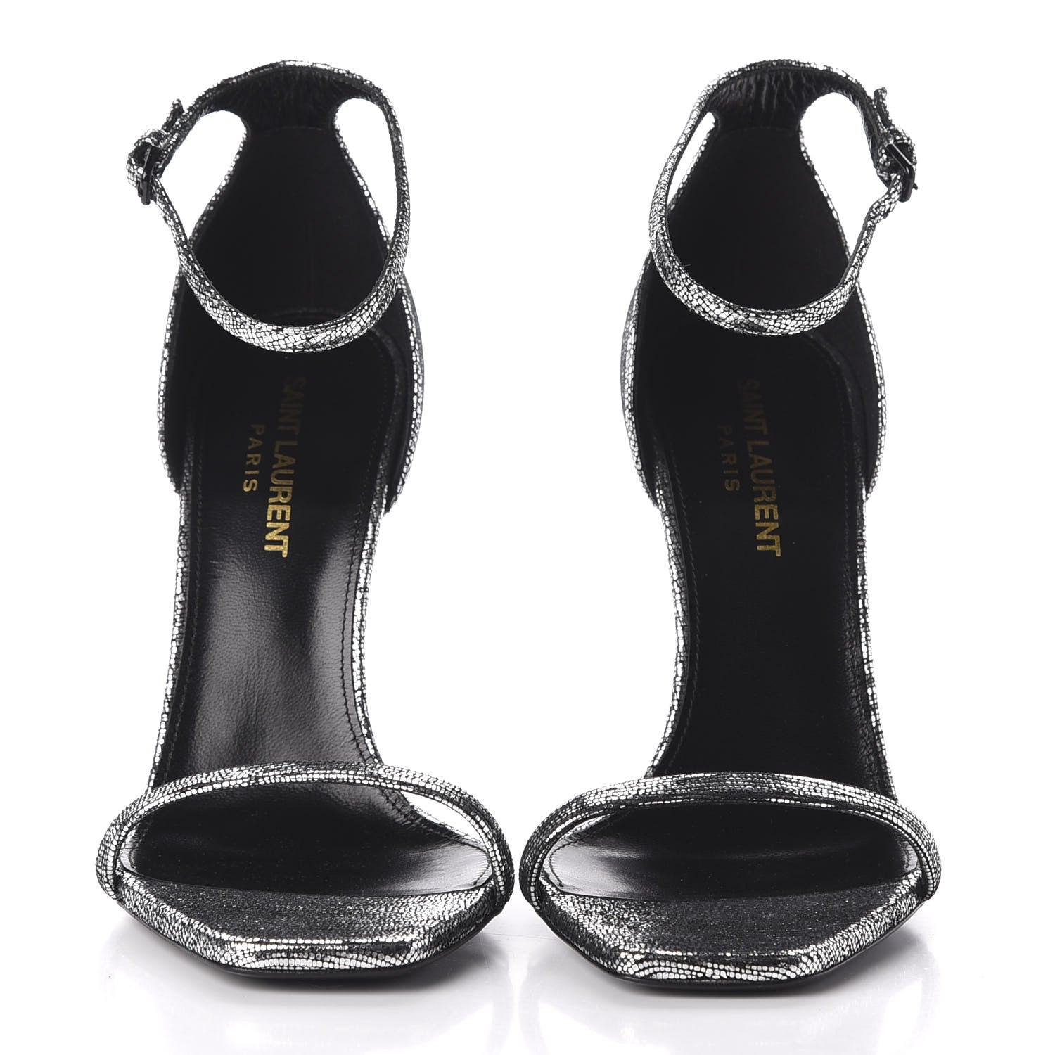 Saint Laurent Metallic Calfskin Opyum 110 Sandals 37.5 Argento 2 of 9