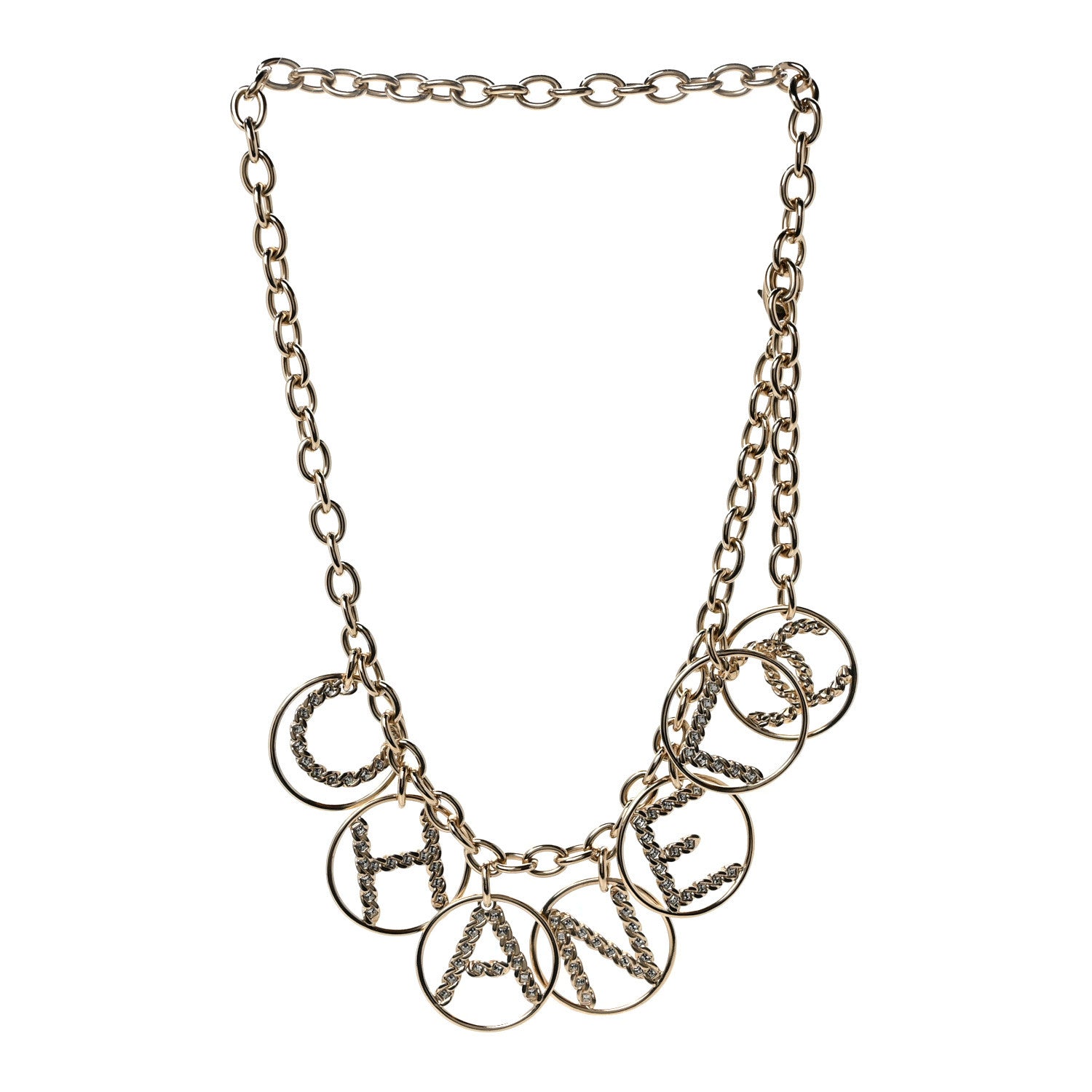 Chanel Metal Strass Crystal Logo Necklace Gold 3 of 5