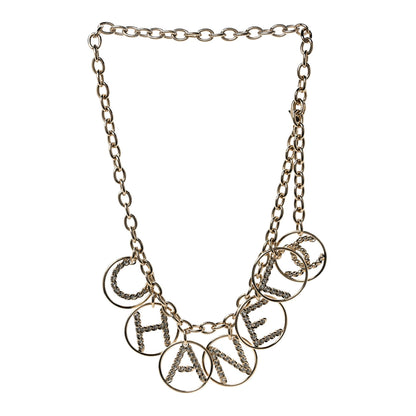 Chanel Metal Strass Crystal Logo Necklace Gold 3 of 5