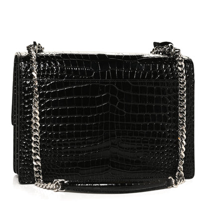 Saint Laurent Calfskin Crocodile Embossed Medium Monogram Sunset Black 2 of 12