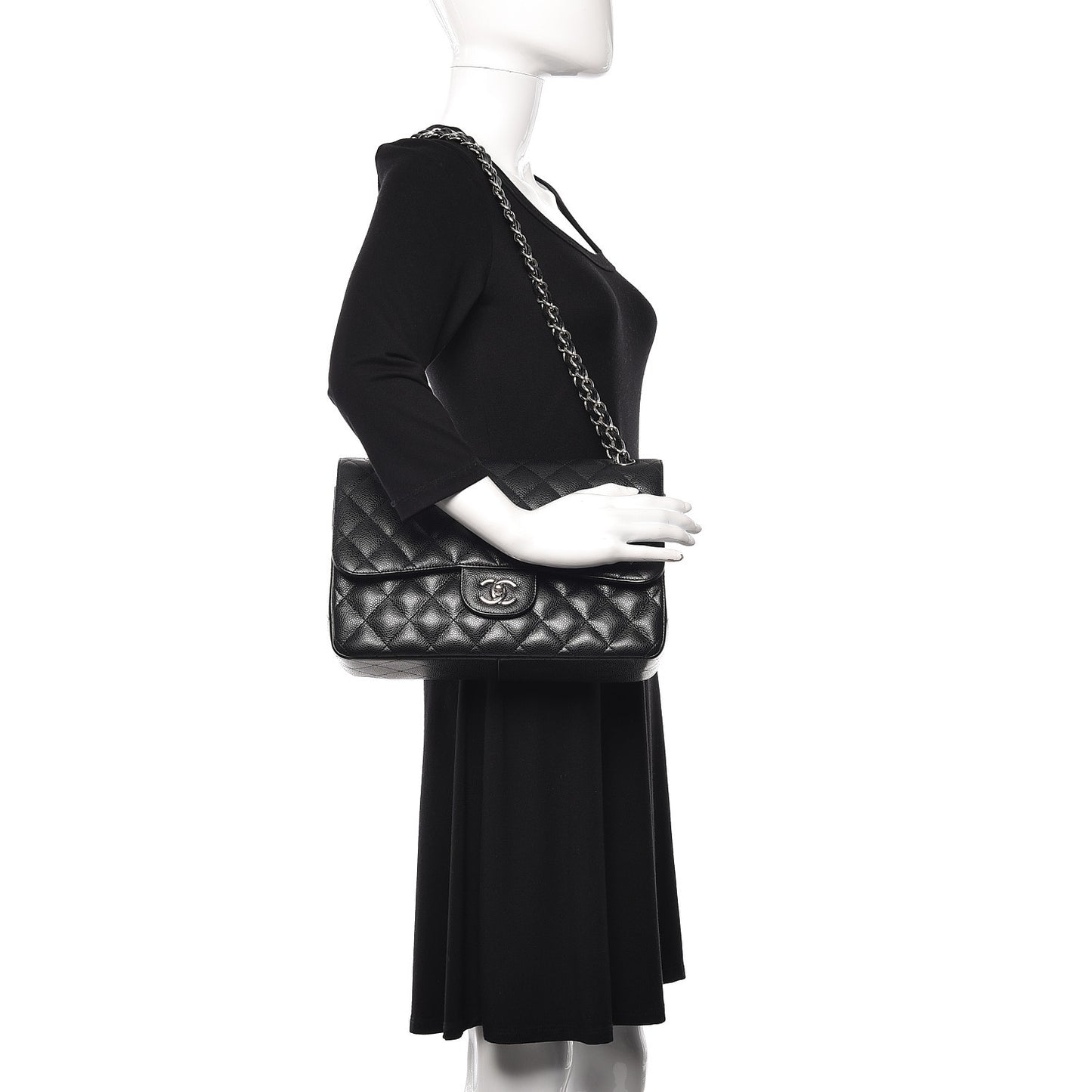 Caviar Quilted Jumbo Double Flap Black