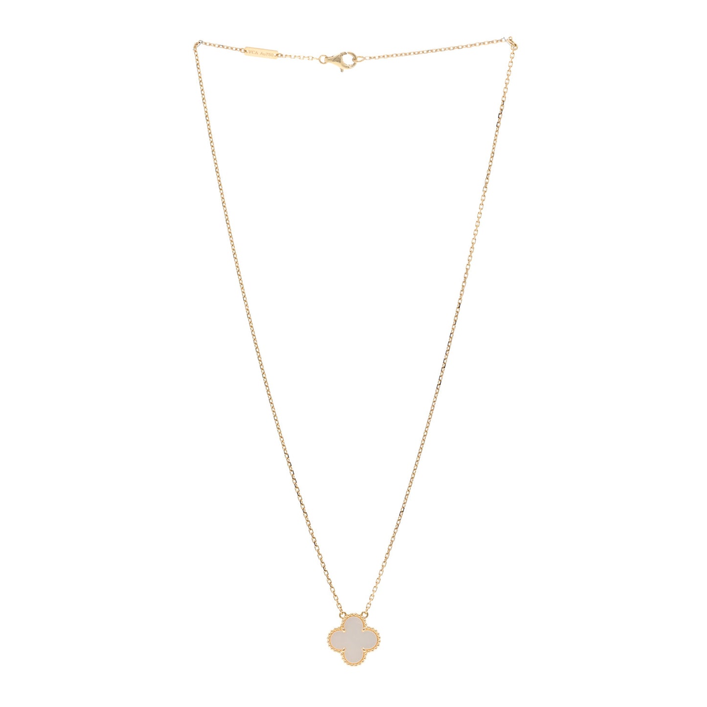 18K Yellow Gold Mother of Pearl Vintage Alhambra Pendant Necklace