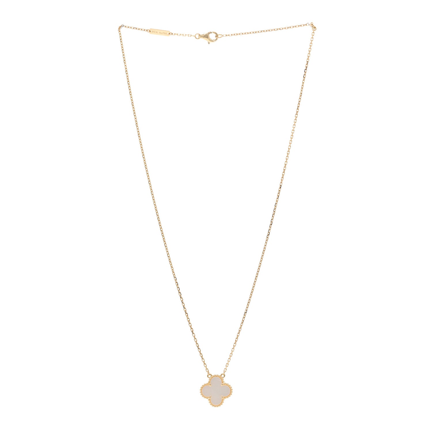 Van Cleef & Arpels 18K Yellow Gold Mother of Pearl Vintage Alhambra Pendant Necklace 3 of 5