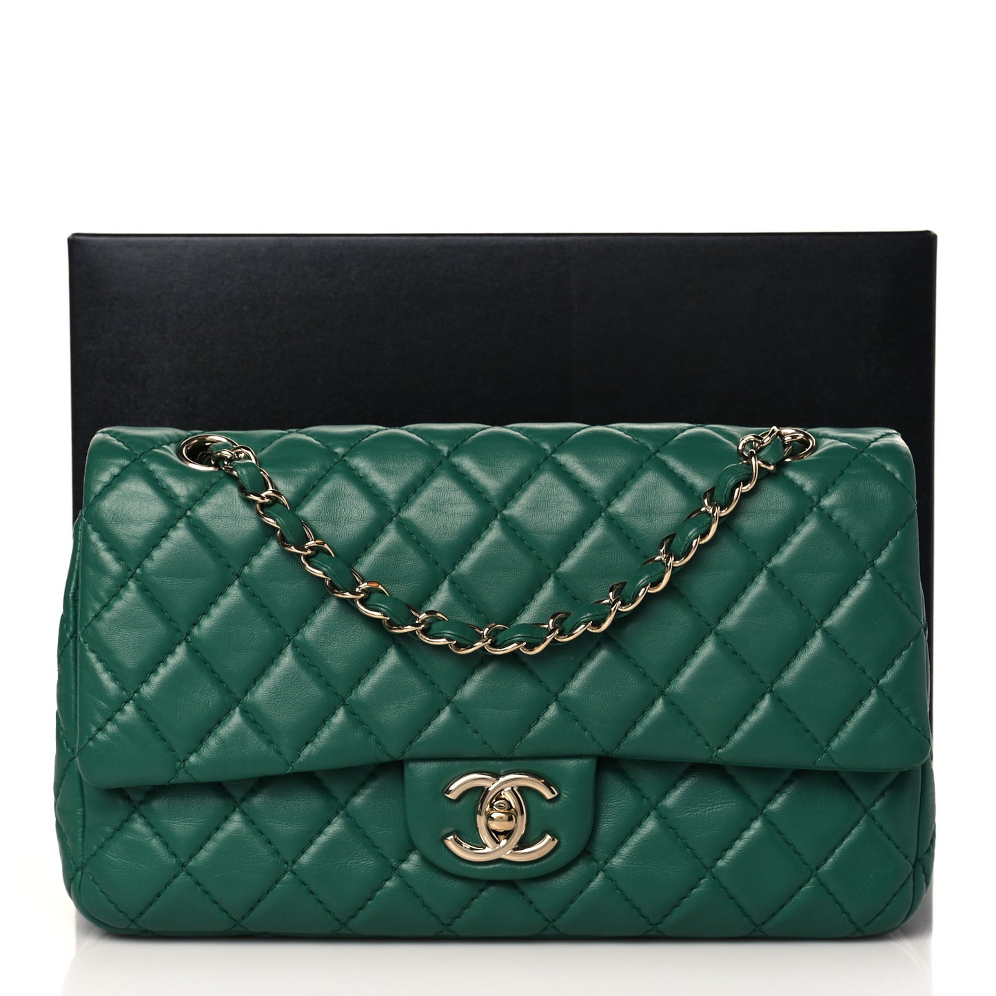 Lambskin Quilted Medium Double Flap Green