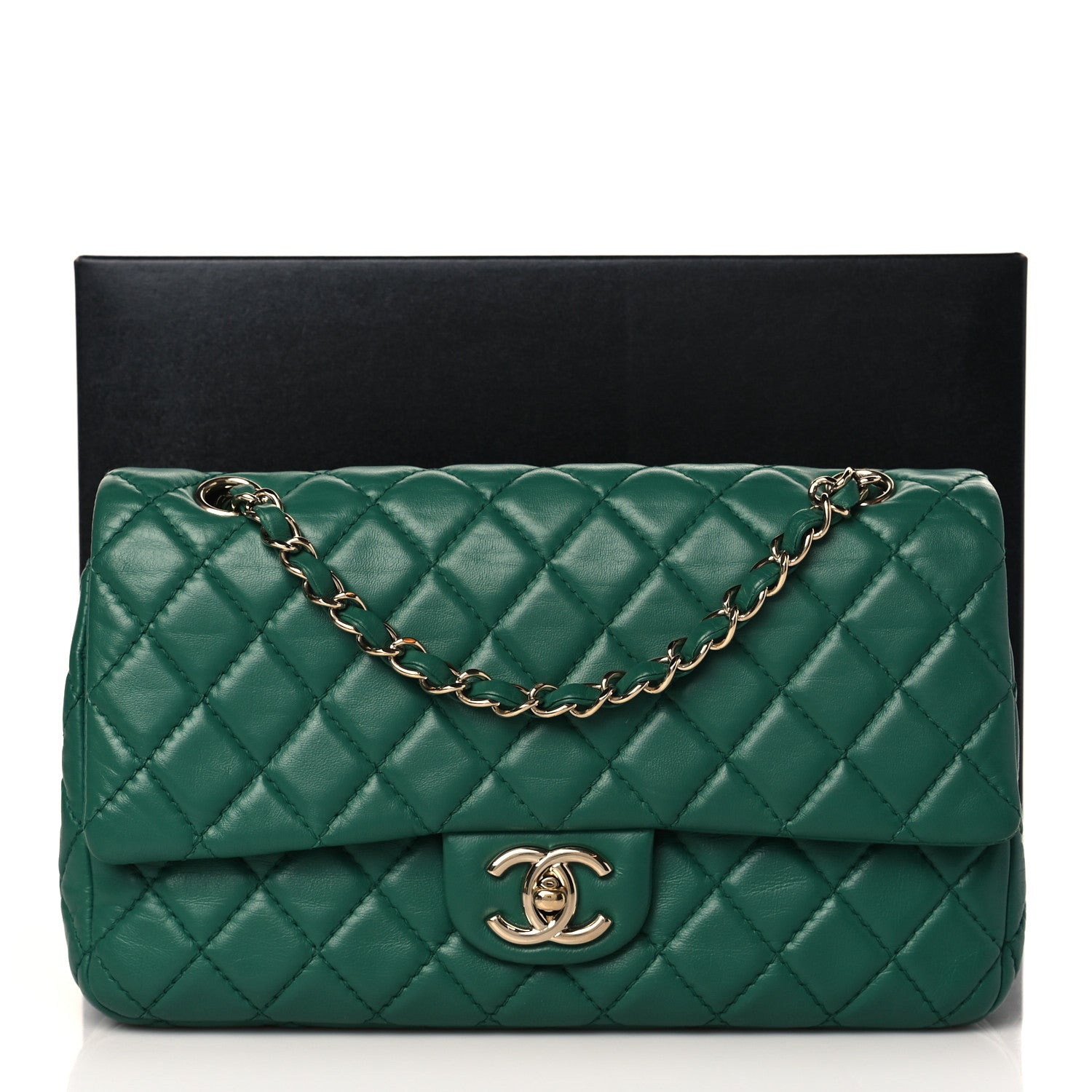 Chanel Lambskin Quilted Medium Double Flap Green 10 of 10