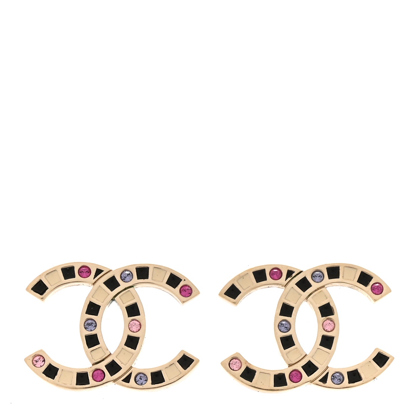 Crystal Enamel Large CC Earrings Gold Black White Pink
