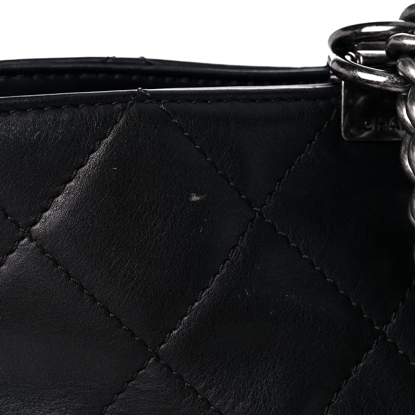 Sheepskin Quilted Chain Handle Large Shopping Tote Black