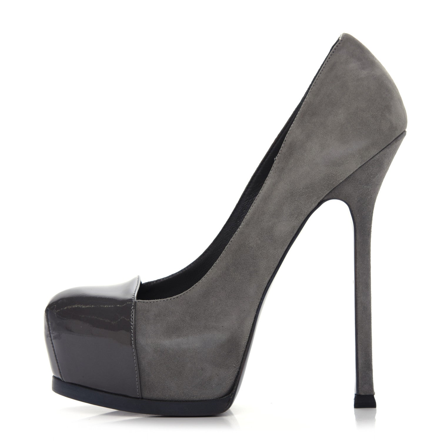 Saint Laurent Suede Patent Tribtoo 105 Cap Toe Pumps 37.5 Grey 1 of 9