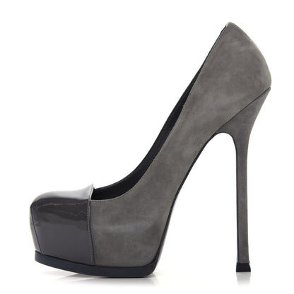 Saint Laurent Suede Patent Tribtoo 105 Cap Toe Pumps 37.5 Grey 1 of 9