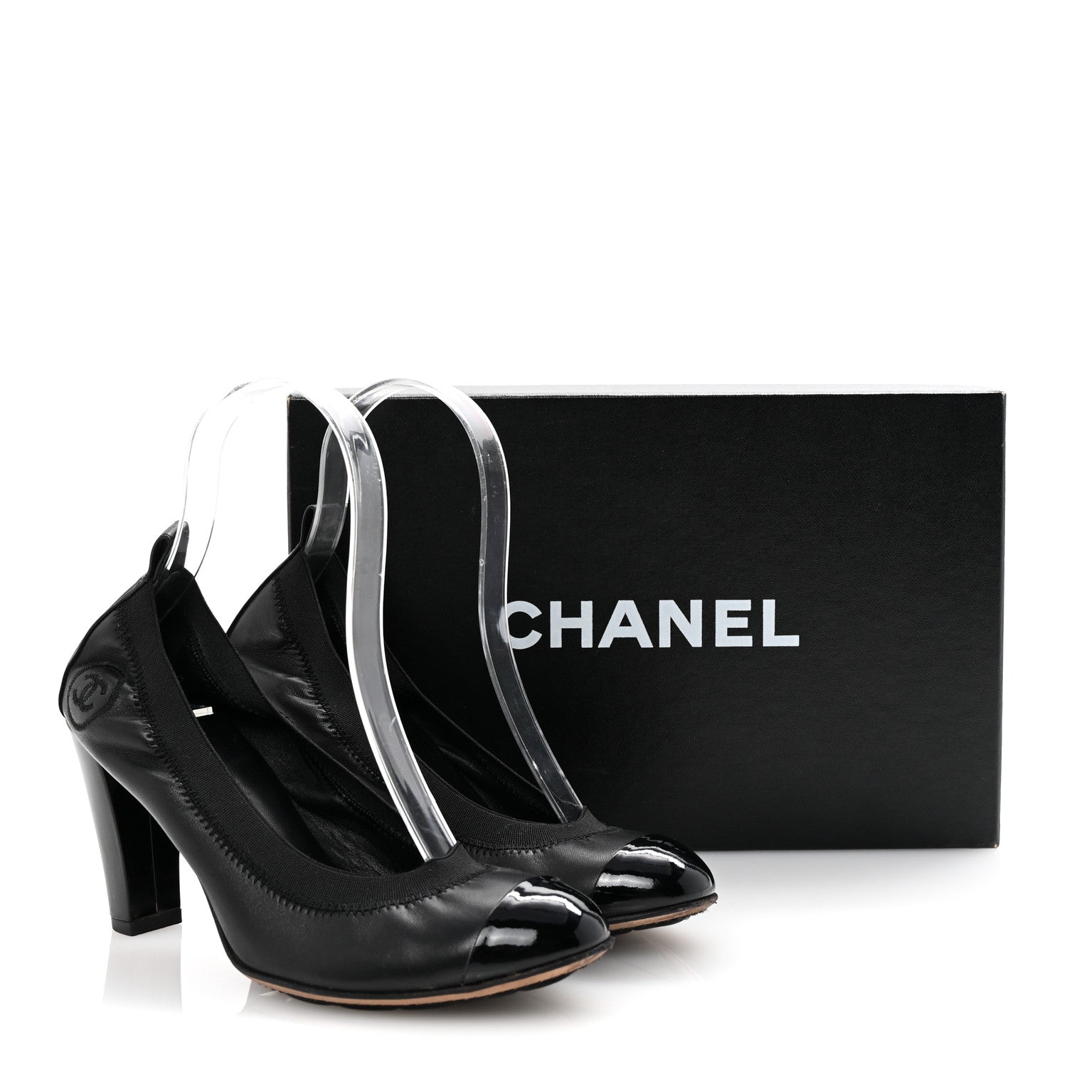 Chanel Lambskin Patent CC Elastic Cap Toe Ballerina Pumps 36 Black 10 of 10