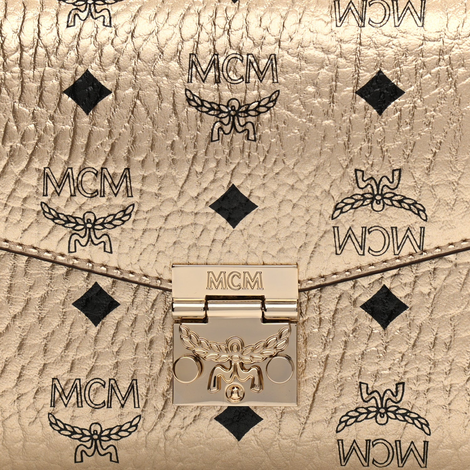 MCM Metallic Visetos Medium Millie Crossbody Bag Berlin Gold 7 of 9