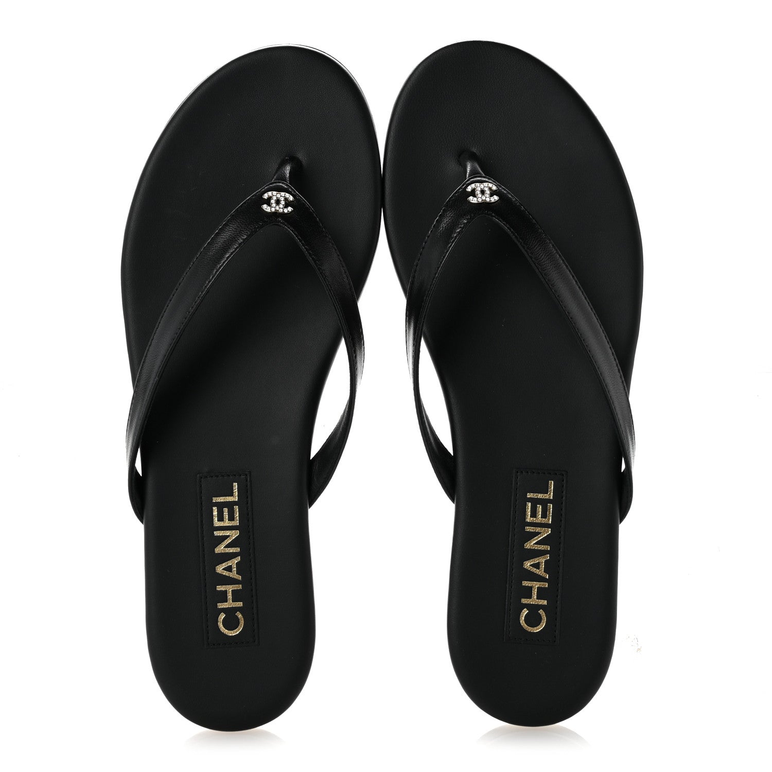 Chanel Shiny Lambskin Crystal CC Thong Sandals 37 Black 39.5 Black 2 of 10