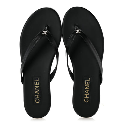 Chanel Shiny Lambskin Crystal CC Thong Sandals 37 Black 39.5 Black 2 of 10