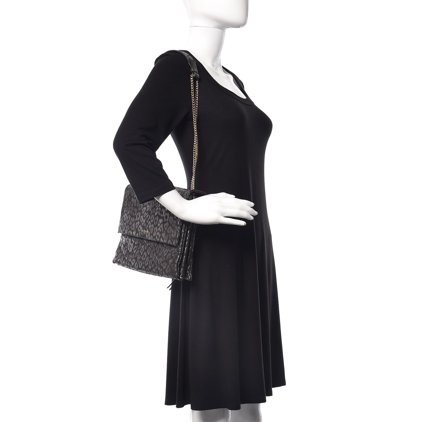 Suede Leopard Embossed Sugar Flap Shoulder Bag Black