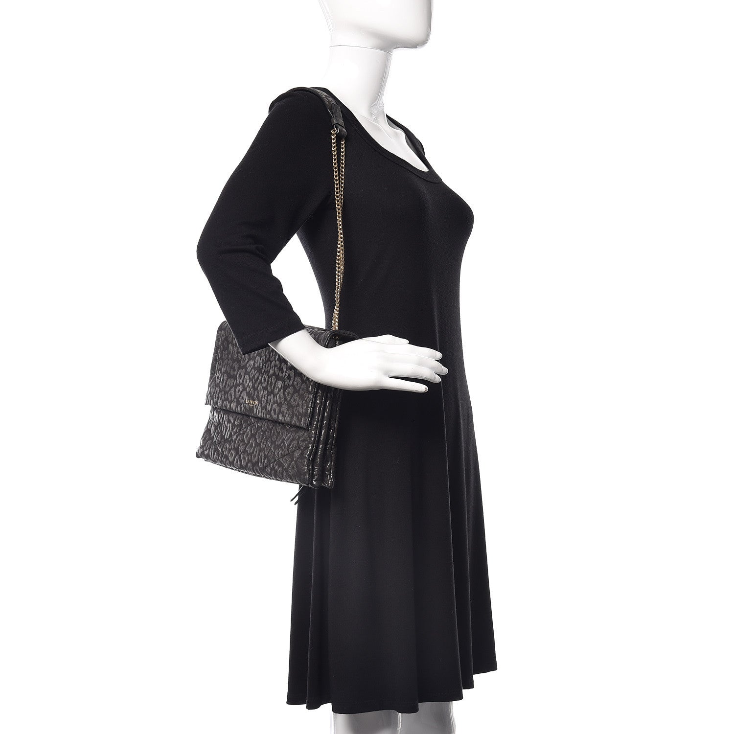 Lanvin Suede Leopard Embossed Sugar Flap Shoulder Bag Black 2 of 12