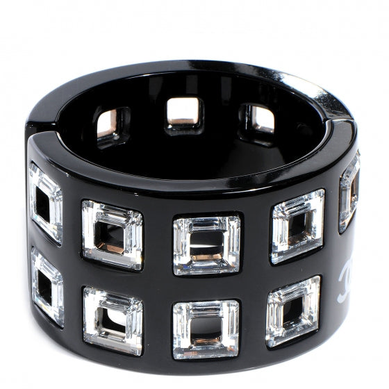 Chanel Resin Baguette Crystal CC Cuff Black 1 of 5