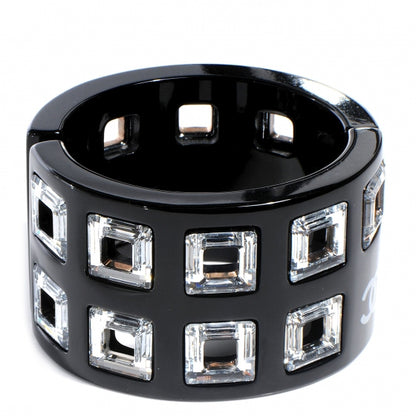 Chanel Resin Baguette Crystal CC Cuff Black 1 of 5